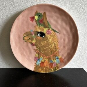 Pier 1 Desert Llama Earthenware Salad Plates Set of 4 Colorful Boho Alpacas